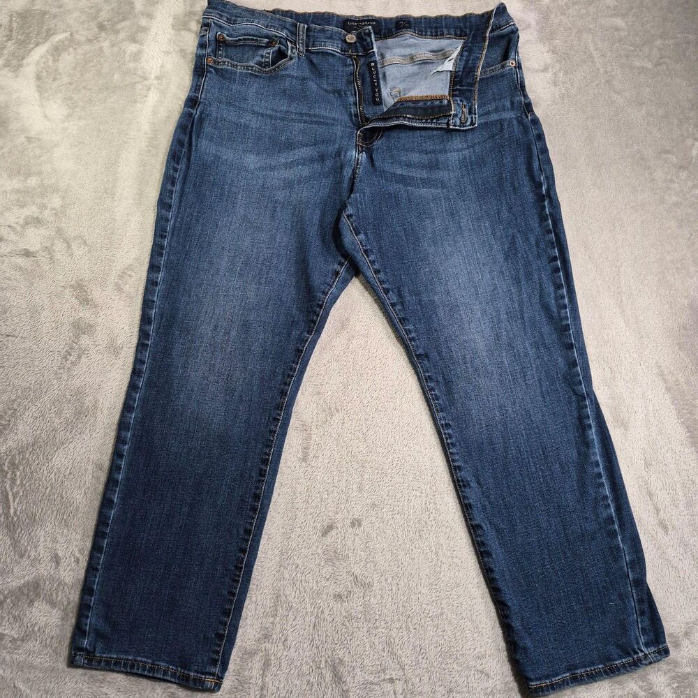 Lucky Brand 410 Athletic Straight Jeans Mens 38x29 Blue Med Wash Stretch Denim